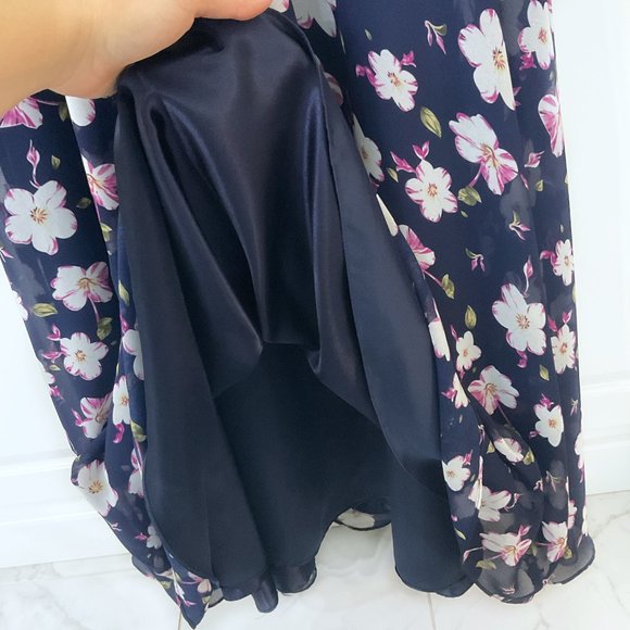 Allure Bridesmaid Navy Floral Ruched Dress - Picture 9 of 10